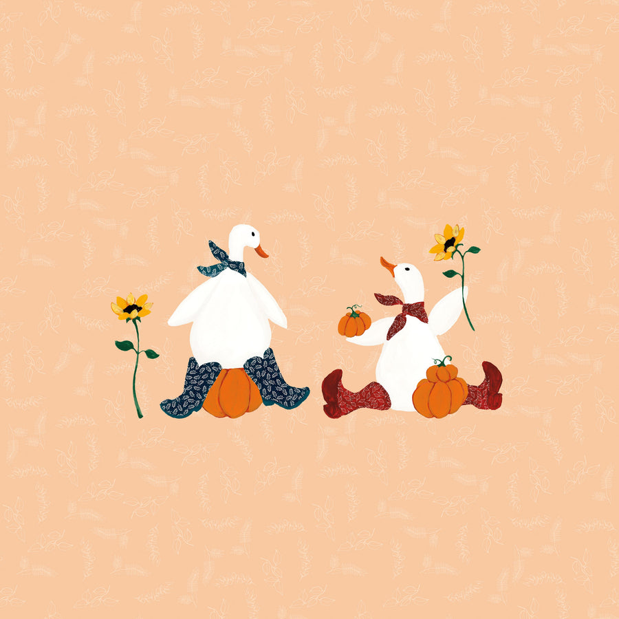 Ducks in the Pumpkin Patch III Mural Wallpaper