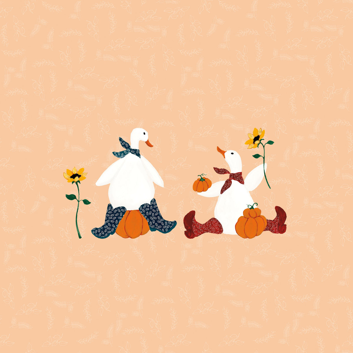 Ducks in the Pumpkin Patch III Mural Wallpaper - pure wallpaper artwork