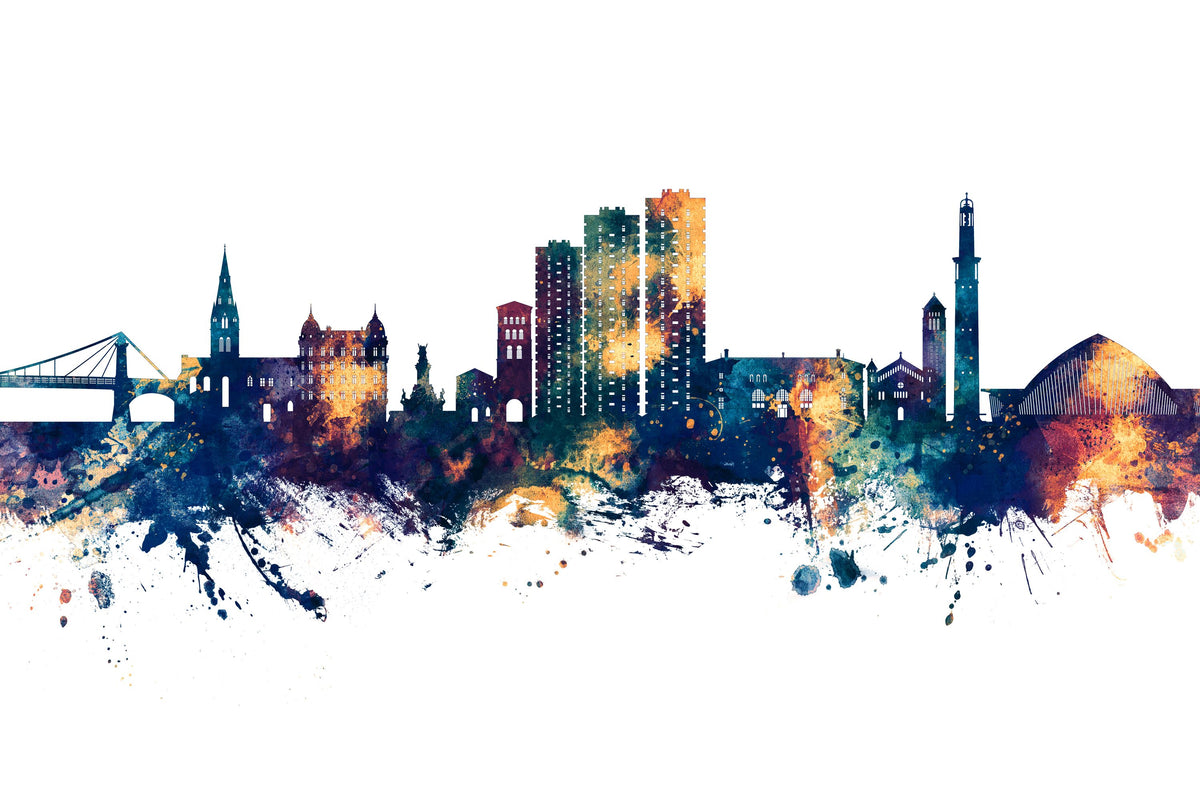 Grenoble Skyline Blue & Bronze Mural Wallpaper - pure wallpaper artwork