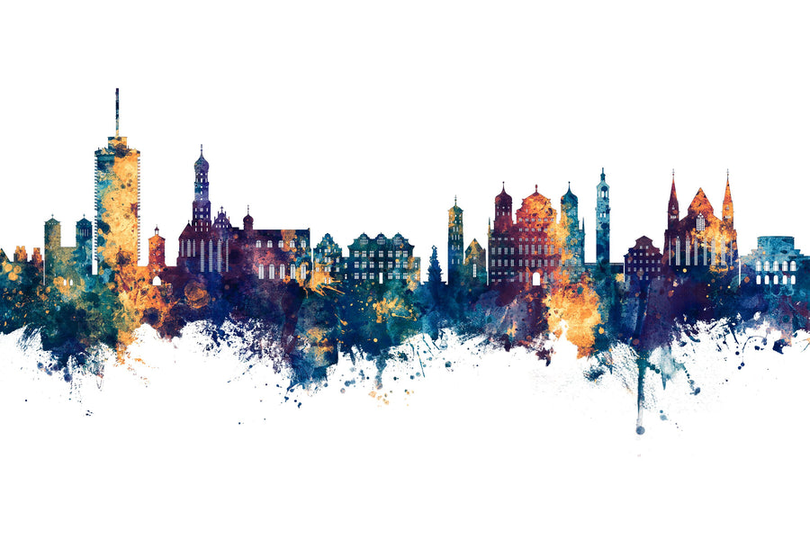 Augsburg Germany Skyline Blue & Bronze Mural Wallpaper