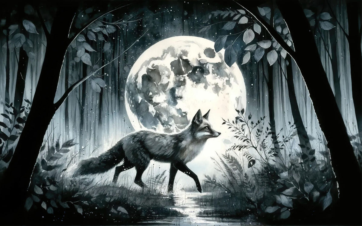 Moonlit Solitude in the Midnight Forest Mural Wallpaper - pure wallpaper artwork