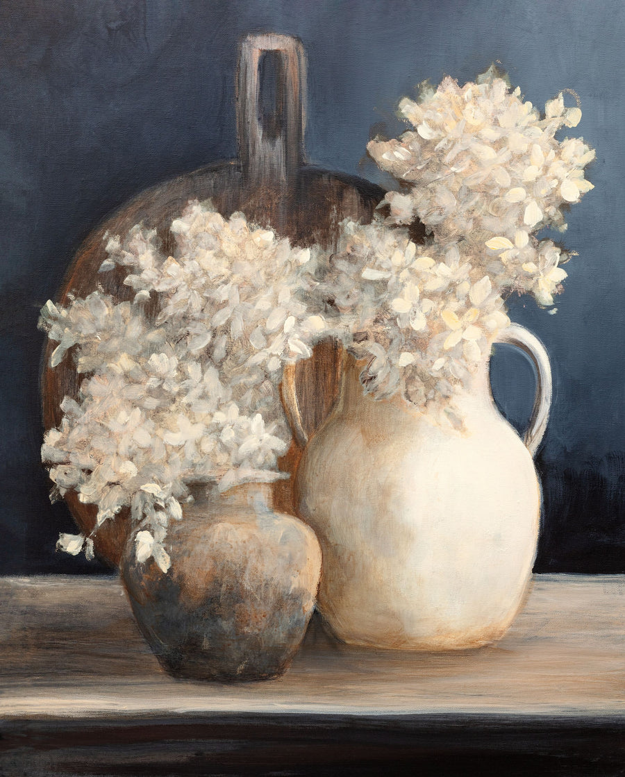 Golden Hydrangeas I White Mural Wallpaper