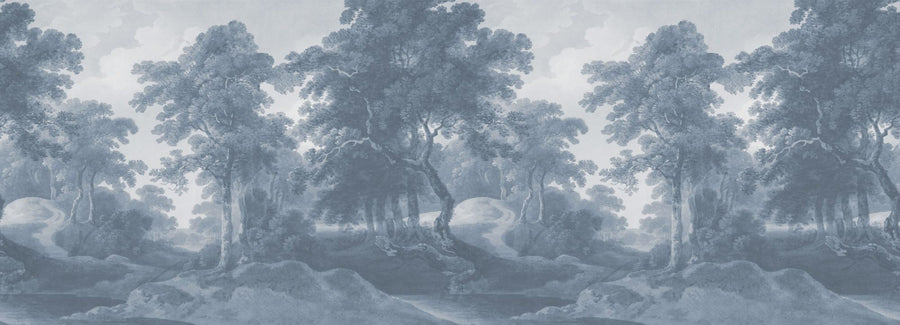 Forest Wallpaper Mural – Woodland Wall Mural – Historic Lands, Washed Blue printable artwork