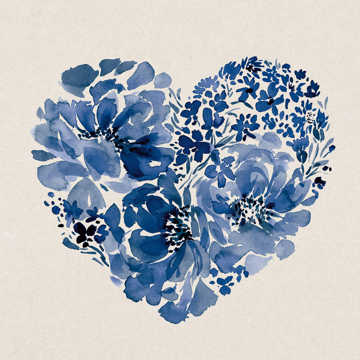 Blue Floral Heart Mural Wallpaper - pure wallpaper artwork