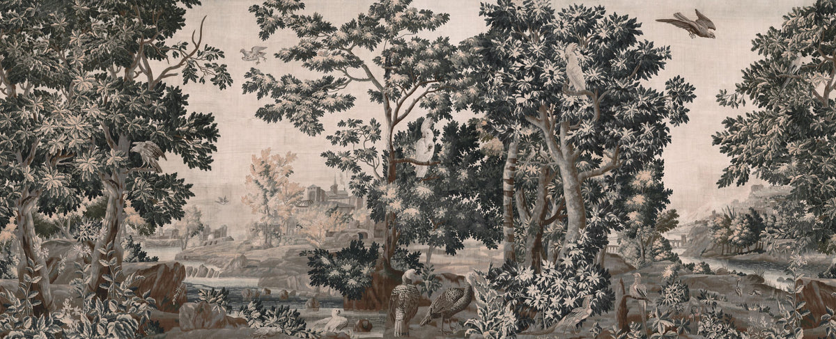 Enchanted Grove Tapestry, Teal Mural Wallpaper - pure wallpaper artwork