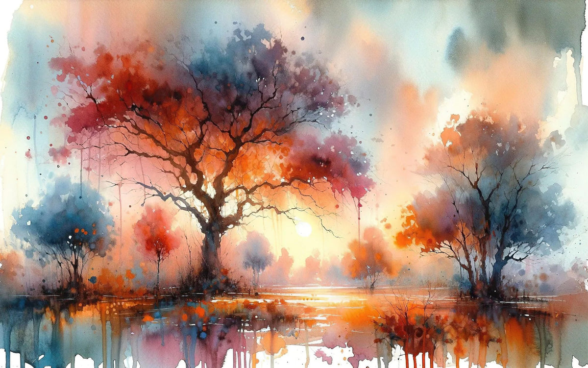 Autumn's Fiery Canopy At Dusk Mural Wallpaper - pure wallpaper artwork
