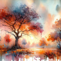 Autumn's Fiery Canopy At Dusk Mural Wallpaper - pure wallpaper artwork