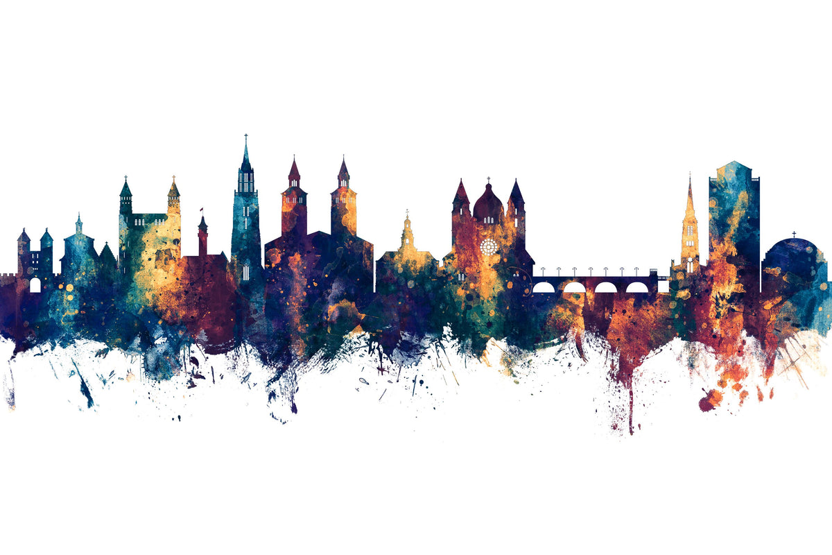 Maastricht the Netherlands Skyline Blue & Bronze Mural Wallpaper - pure wallpaper artwork