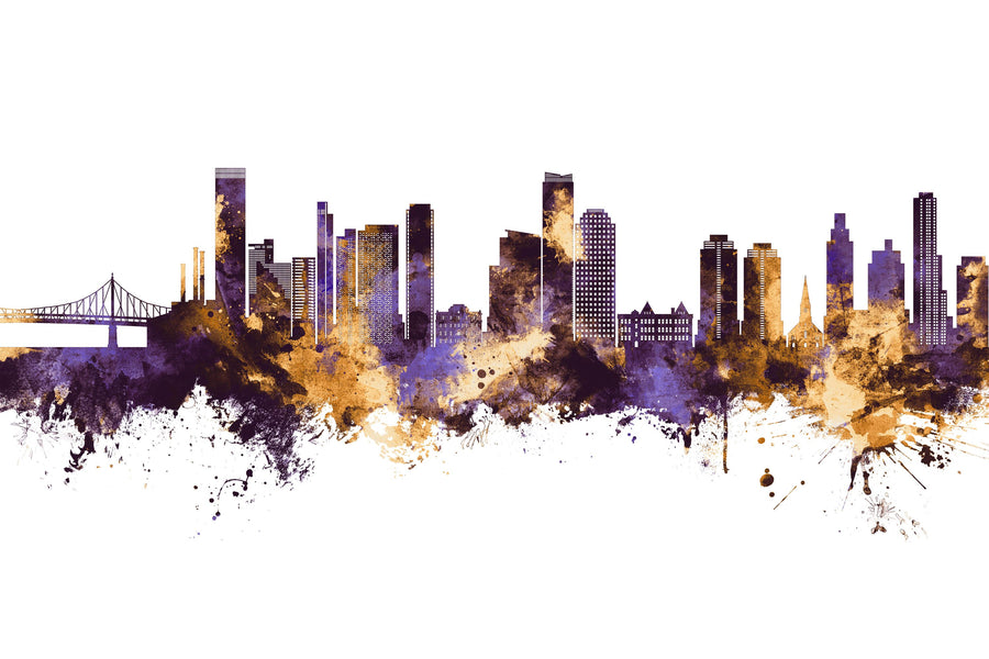 Queens New York Skyline Purple & Gold Mural Wallpaper