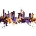 Queens New York Skyline Purple & Gold Mural Wallpaper - pure wallpaper artwork