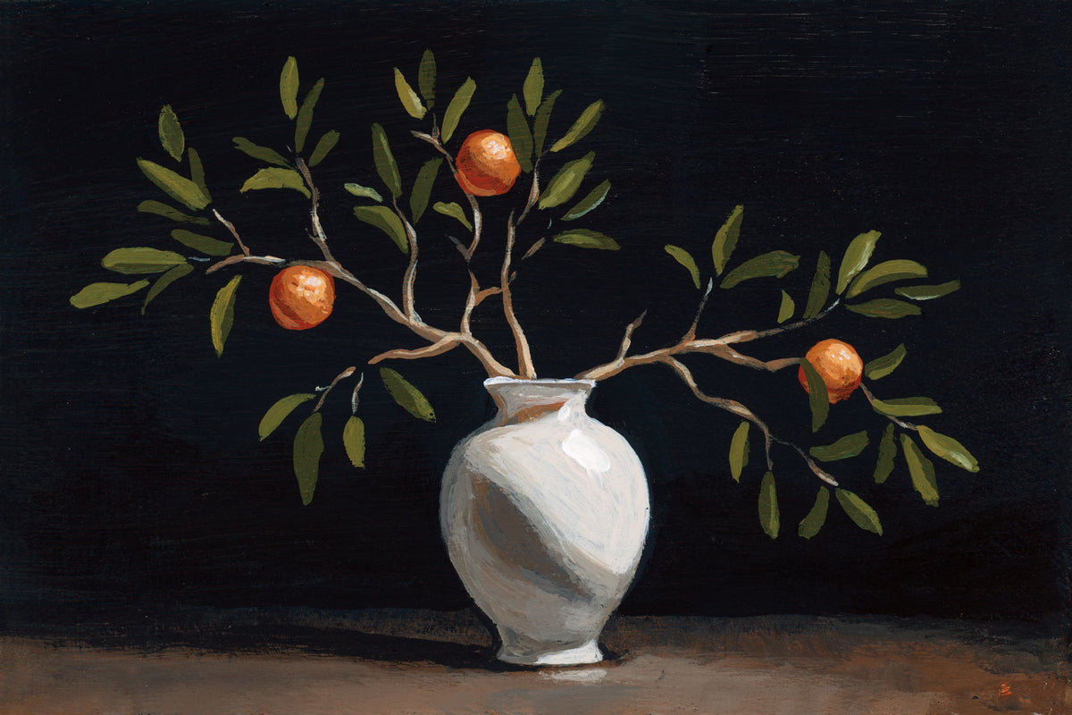Orange Branches Still Life Mural Wallpaper - pure wallpaper artwork