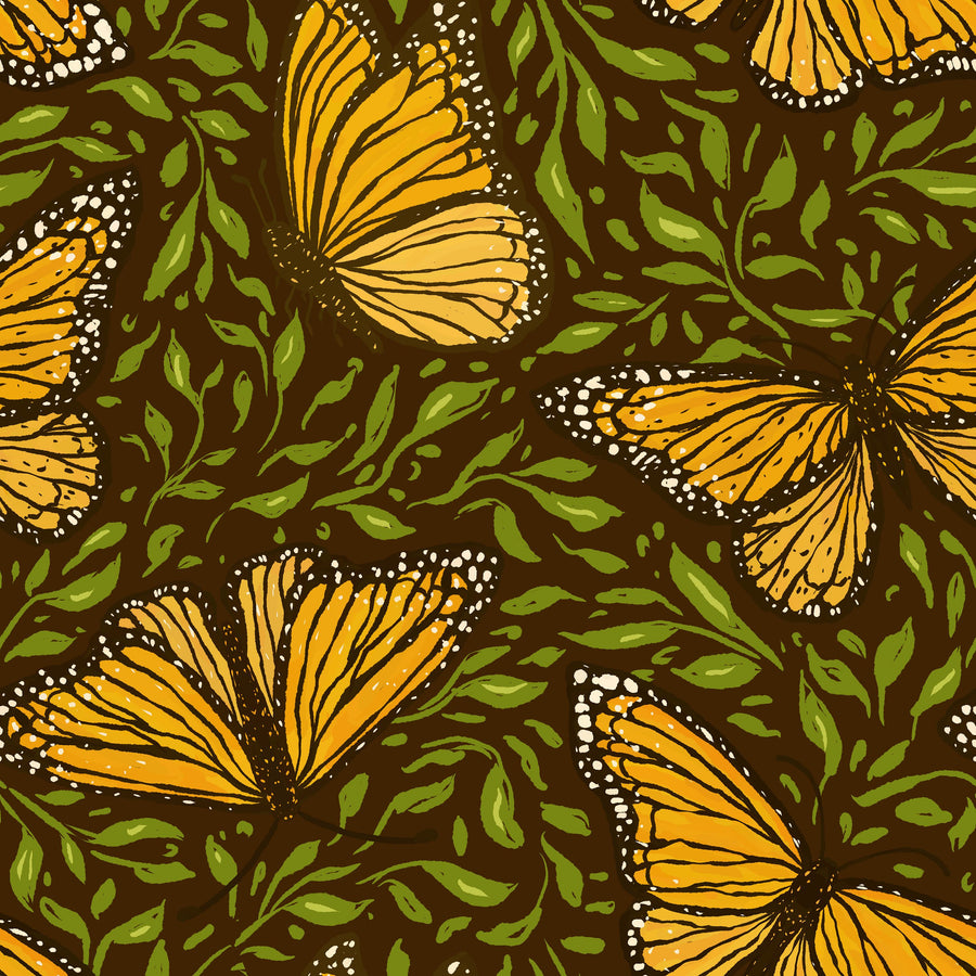 Papillion I, Chocolate & Green Mural Wallpaper