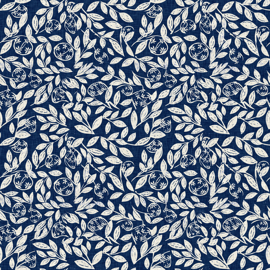 Hedge in Bloom, Indigo Blue Mural Wallpaper