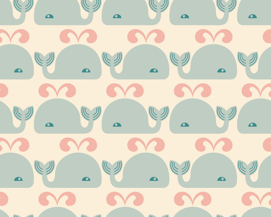 Wandering Whales, Pastel Mural Wallpaper