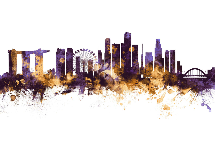 Singapore Skyline Purple & Gold Mural Wallpaper