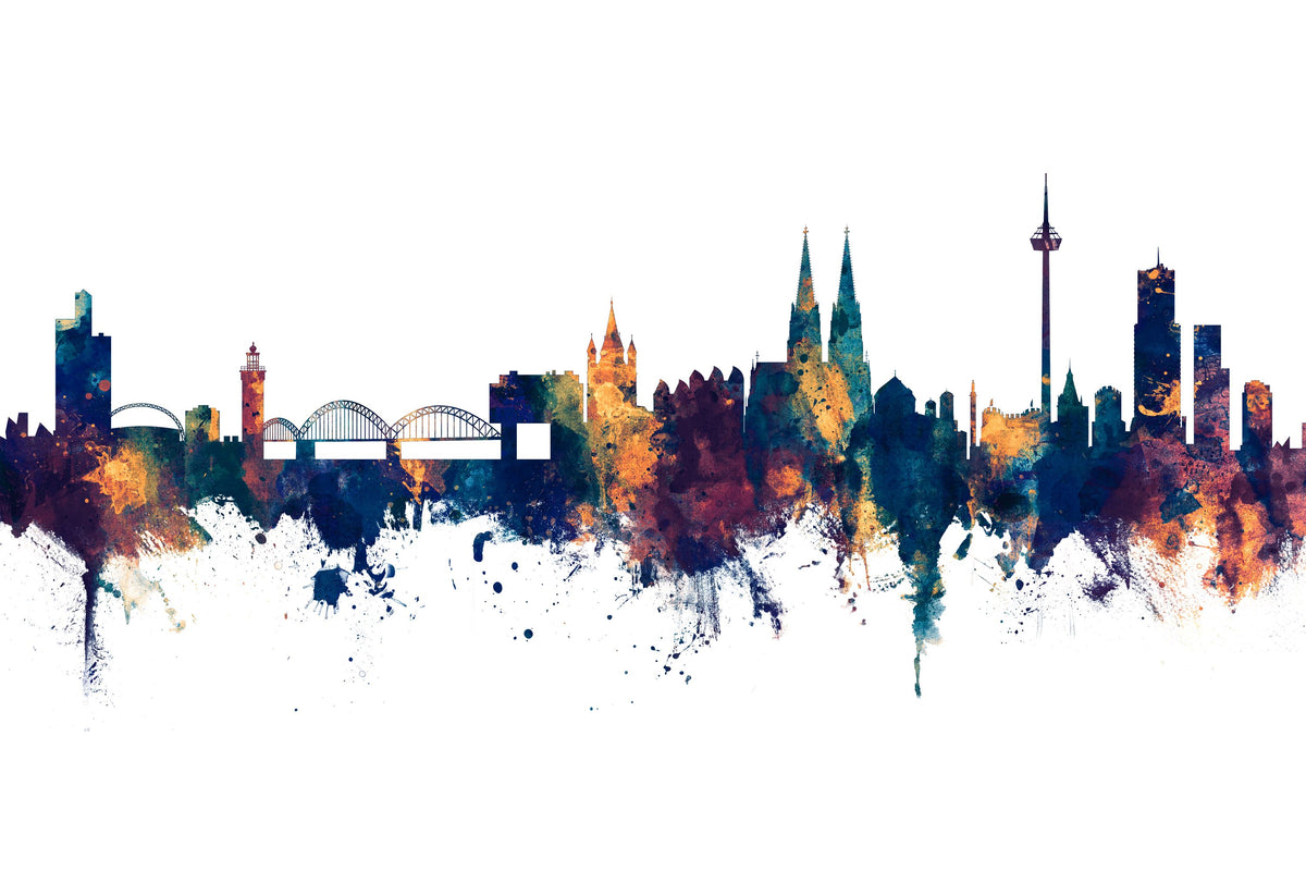 Cologne Germany Skyline Blue & Bronze Mural Wallpaper - pure wallpaper artwork
