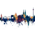 Cologne Germany Skyline Blue & Bronze Mural Wallpaper - pure wallpaper artwork
