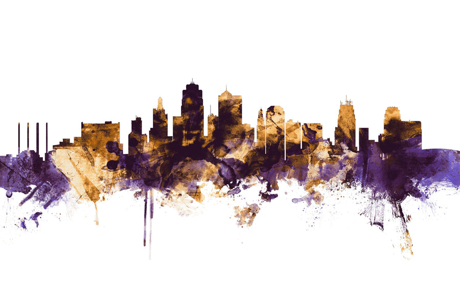 Kansas City Missouri Skyline Purple & Gold Mural Wallpaper