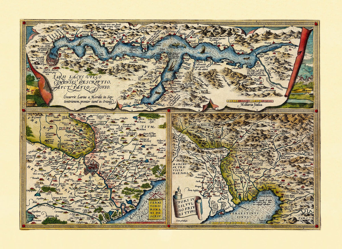 Old Map of Lake Como, Rome, Friuli, 1570 Mural Wallpaper - pure wallpaper artwork