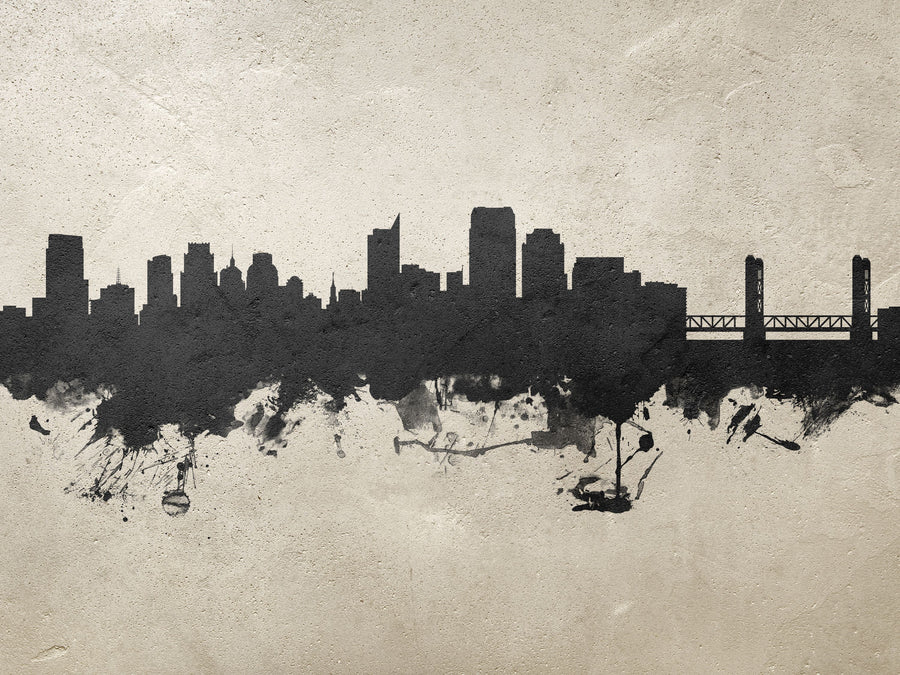 Sacramento California Skyline Concrete Mural Wallpaper