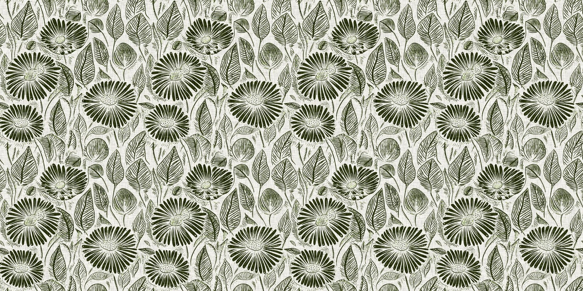 Marguerites, Forest Green Mural Wallpaper - pure wallpaper artwork