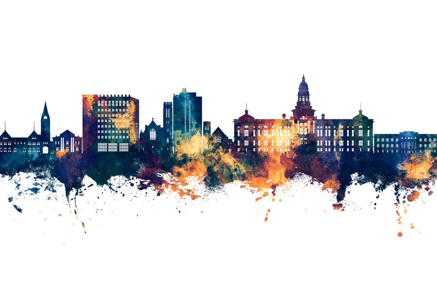 Cheyenne Wyoming Skyline Blue & Bronze Mural Wallpaper