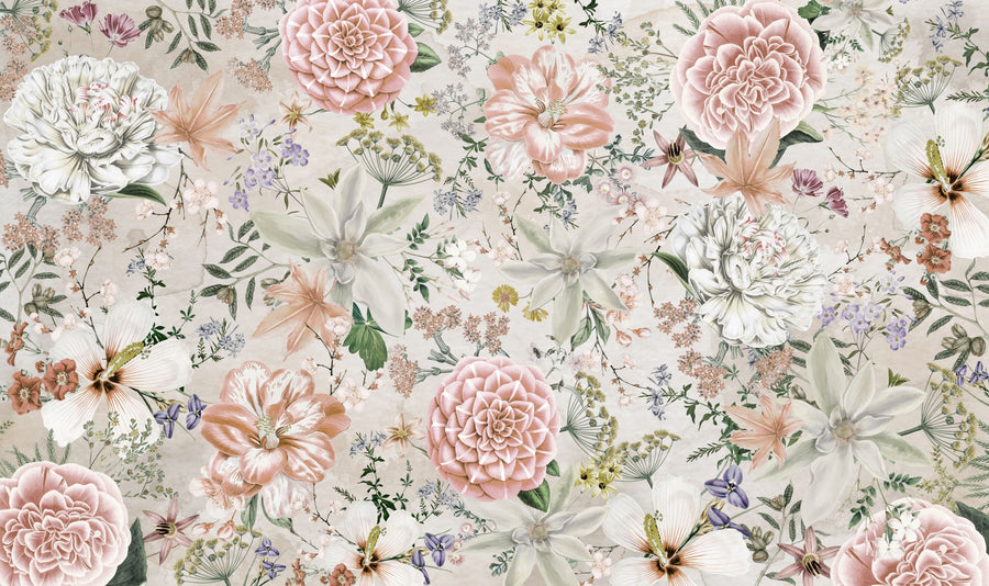 Flowers and Stripes Mural Wallpaper