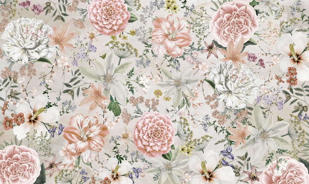 Flowers and Stripes Mural Wallpaper - pure wallpaper artwork