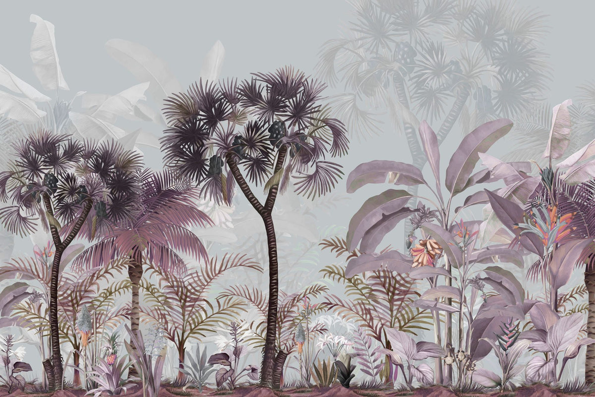 Tropical Forest Strolls Blue Mural Wallpaper - pure wallpaper artwork