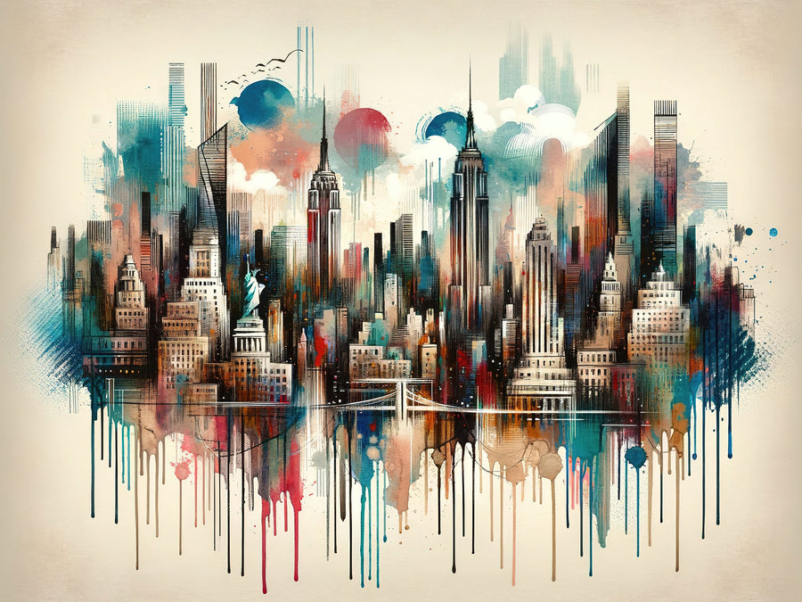 Watercolor New York Skyline Mural Wallpaper