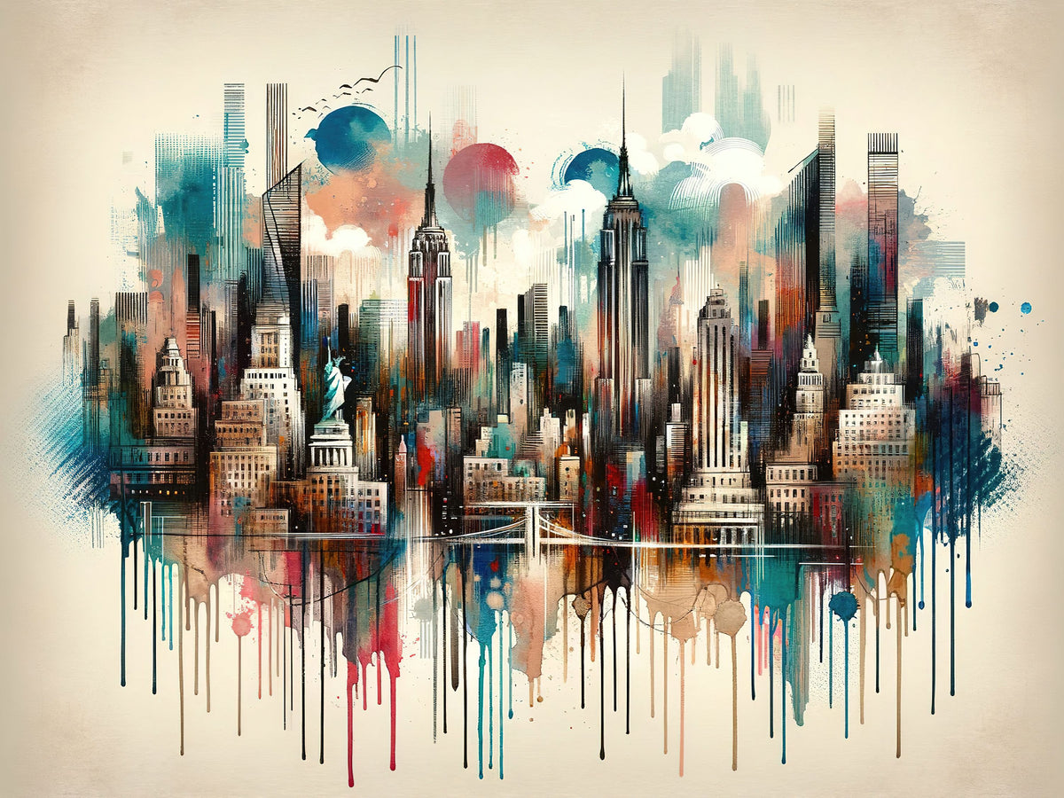 Watercolor New York Skyline Mural Wallpaper - pure wallpaper artwork