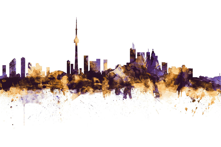 Toronto Canada Skyline Purple & Gold Mural Wallpaper