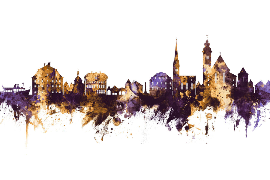 Hallstatt Austria Skyline Purple & Gold Mural Wallpaper