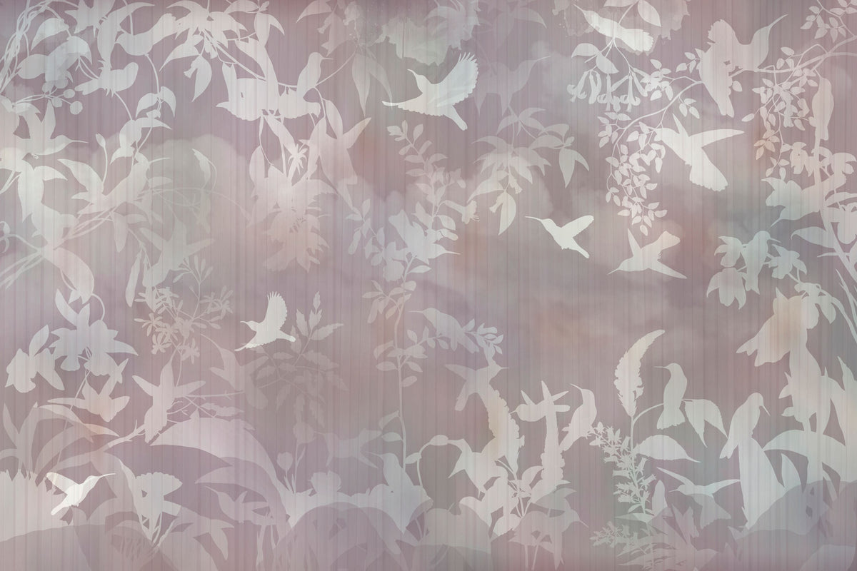 Birds in the Fog Red Mural Wallpaper - pure wallpaper artwork