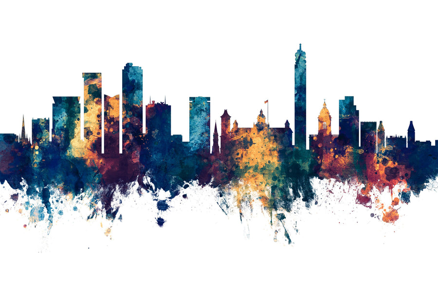 Birmingham England Skyline Blue & Bronze Mural Wallpaper