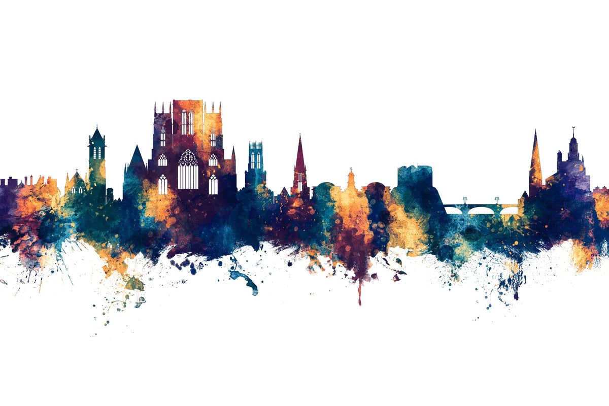 York England Skyline Blue & Bronze Mural Wallpaper - pure wallpaper artwork