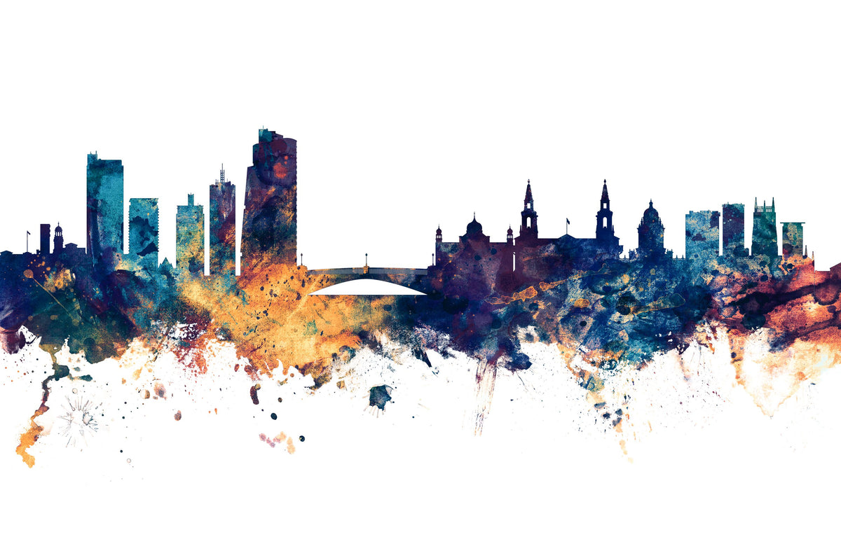 Leeds England Skyline Blue & Bronze Mural Wallpaper - pure wallpaper artwork