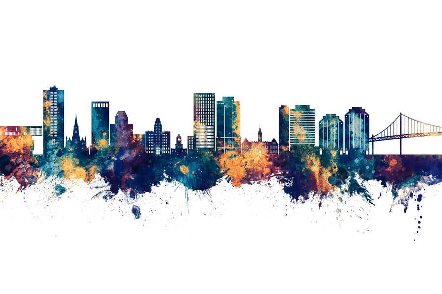 Halifax Canada Skyline Blue & Bronze Mural Wallpaper