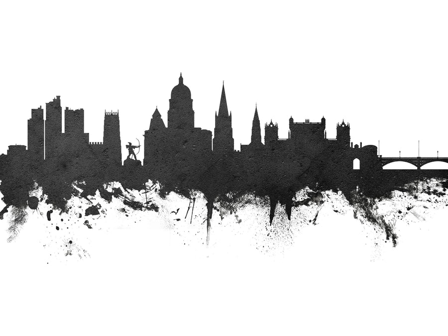 Nottingham England Skyline Black & White Mural Wallpaper