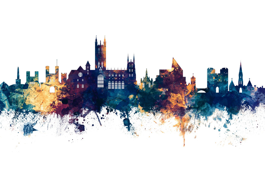 Canterbury England Skyline Blue & Bronze Mural Wallpaper