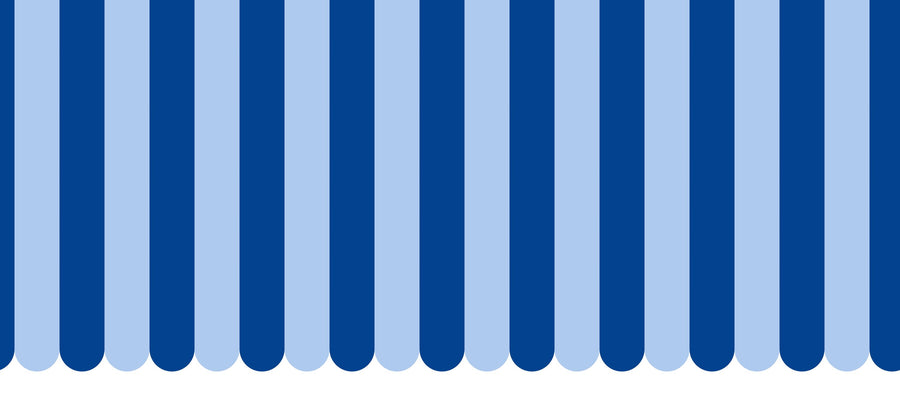 Scalloped Circus Stripes, Blue on Blue Mural Wallpaper