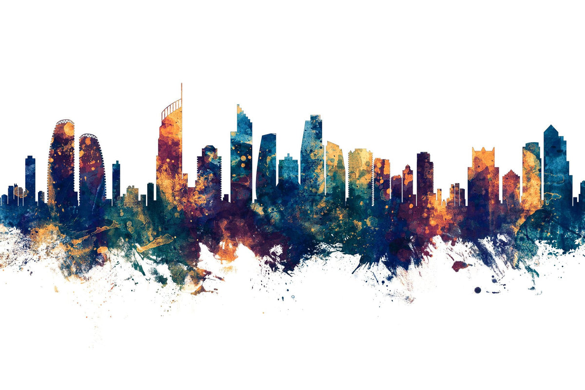 Gold Coast Australia Skyline Blue & Bronze Mural Wallpaper - pure wallpaper artwork