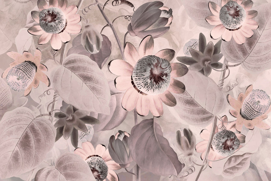 Passifloras Emerging Bright Coral Mural Wallpaper