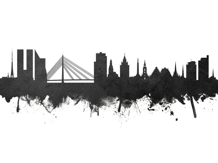 Riga Latvia Skyline Black & White Mural Wallpaper