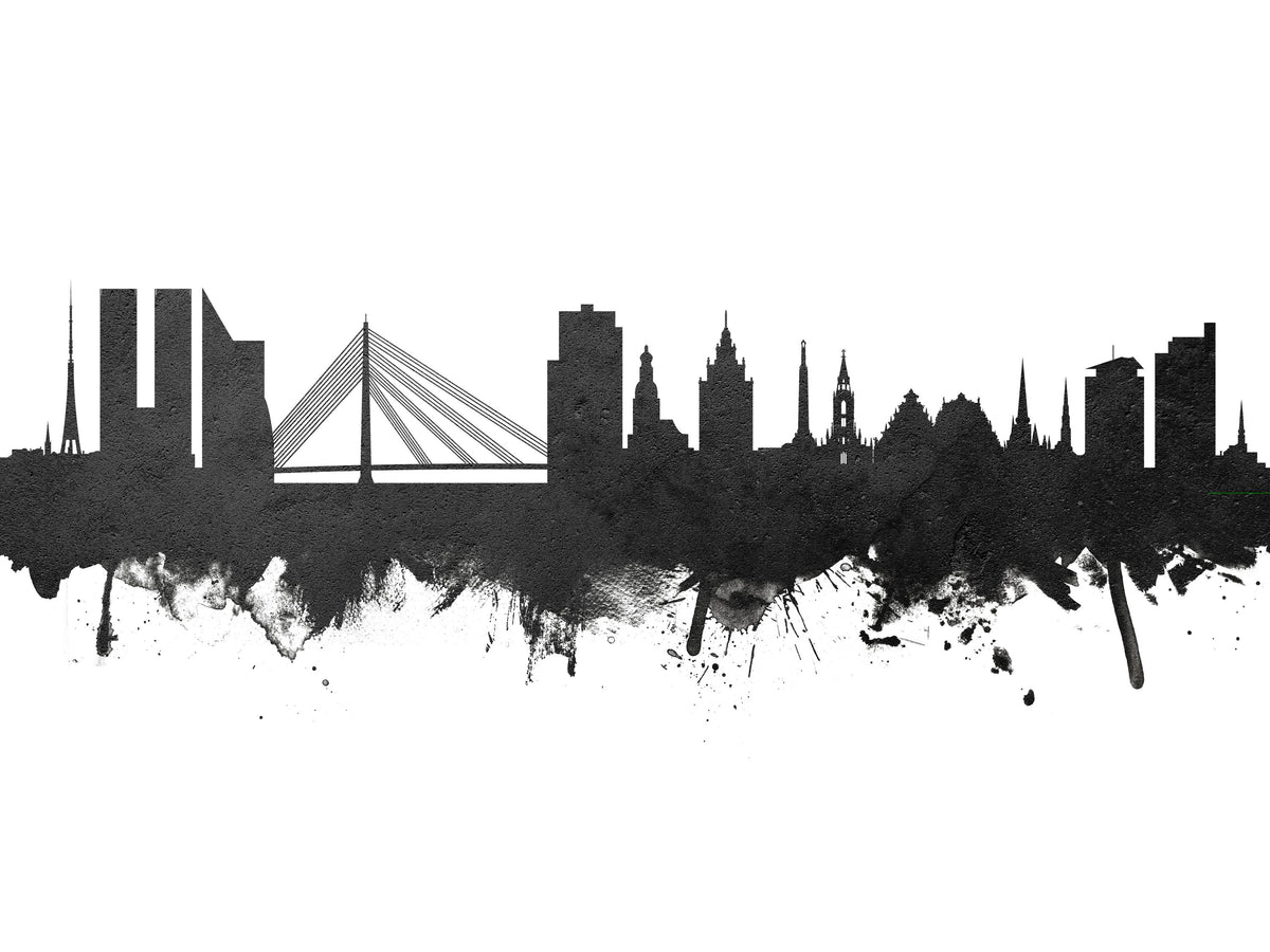 Riga Latvia Skyline Black & White Mural Wallpaper - pure wallpaper artwork