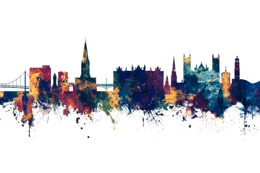 Exeter England Skyline Blue & Bronze Mural Wallpaper