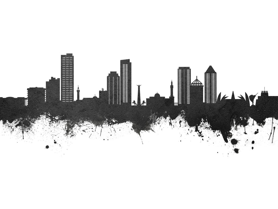 Umm Al Quwain Skyline Black & White Mural Wallpaper