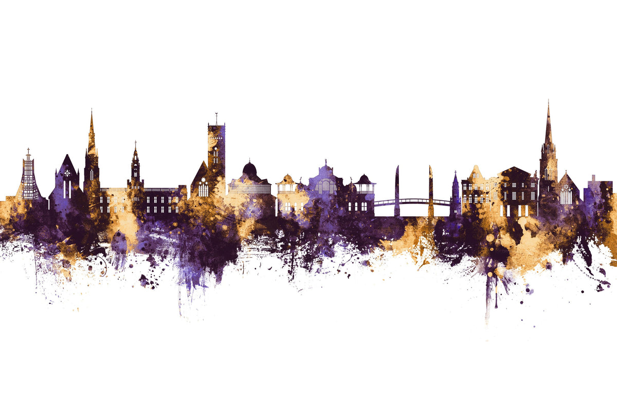 Torquay England Skyline Purple & Gold Mural Wallpaper - pure wallpaper artwork