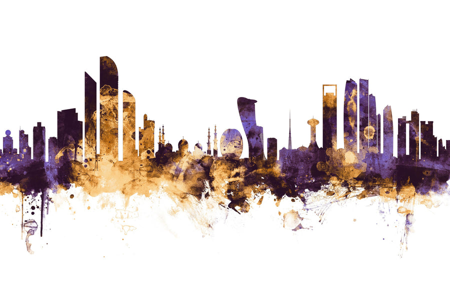 Abu Dhabi Skyline Purple & Gold Mural Wallpaper