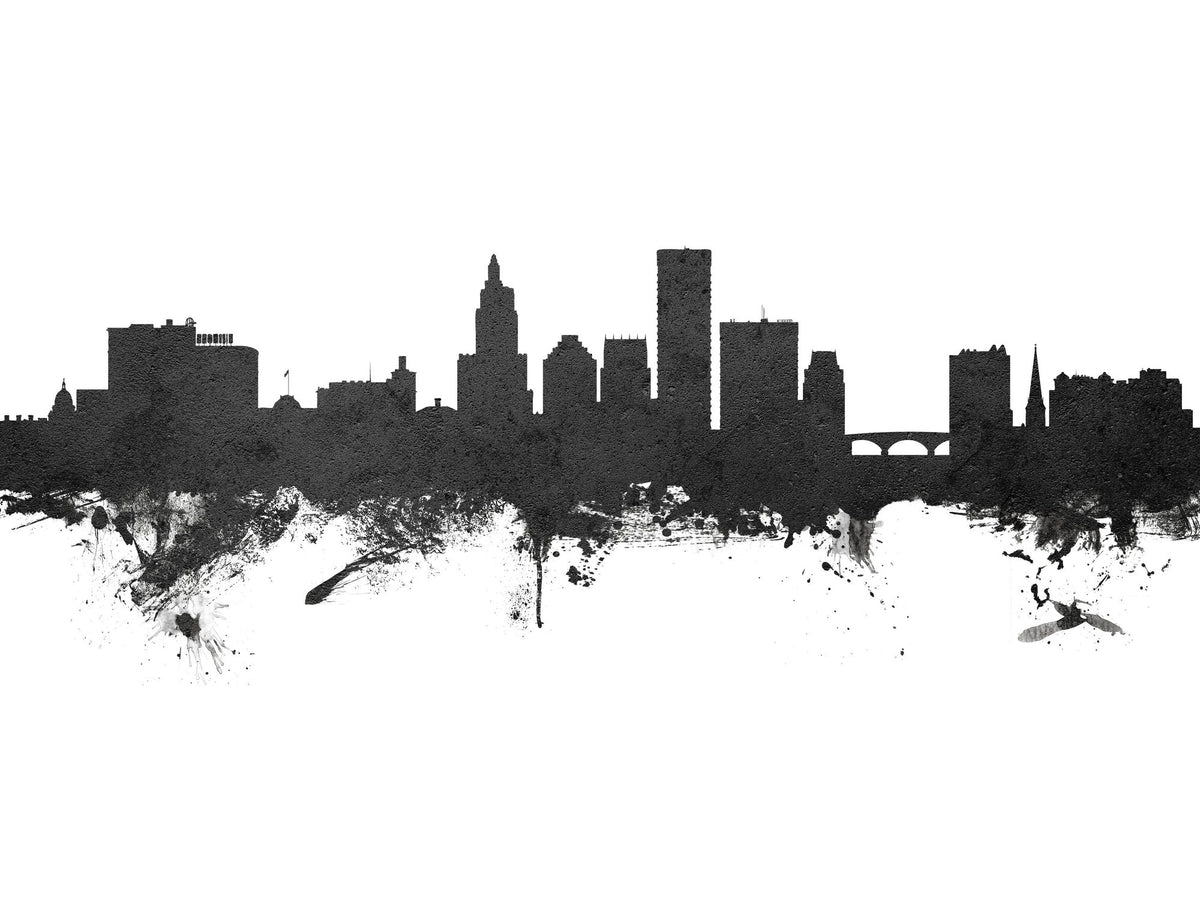 Providence Rhode Island Skyline Black & White Mural Wallpaper - pure wallpaper artwork